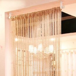 Glitter String Curtain Panels Door Fly Screen Divider Voile Curtains C (Color: Champagne)